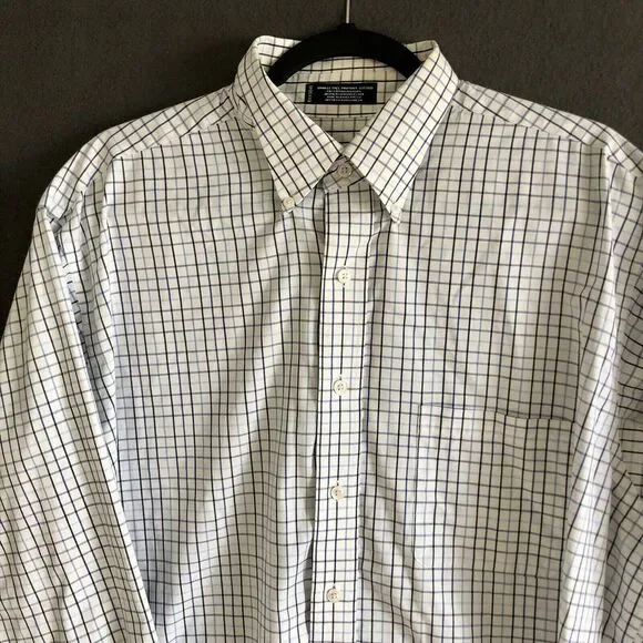 Button Up Dress Shirt Men's Sz L White Long Sleeve Blue Checkered George Western - Picture 3 of 13